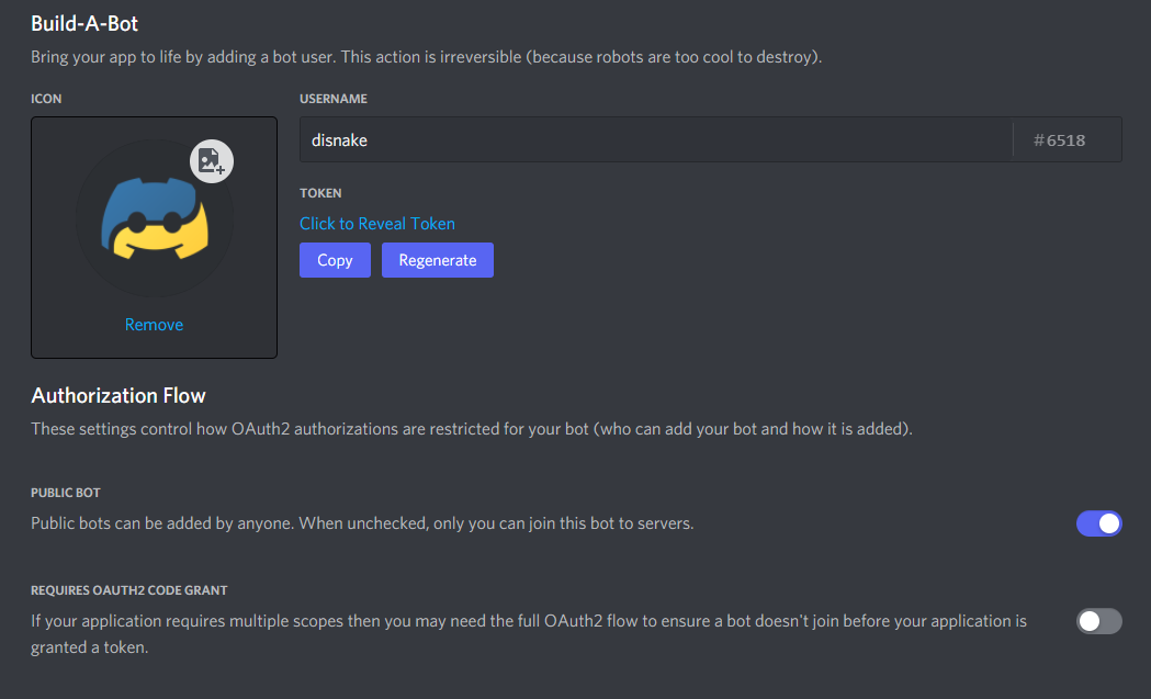 How the Bot User options should look like for most people.